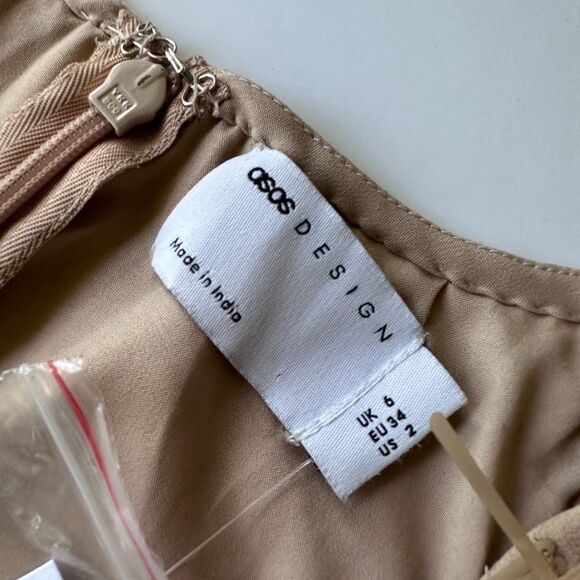 NWT ASOS DESIGN Scoop Neck Mini Dress w/ Shard Sequins Stone / Nude Beige 2 - Picture 8 of 15